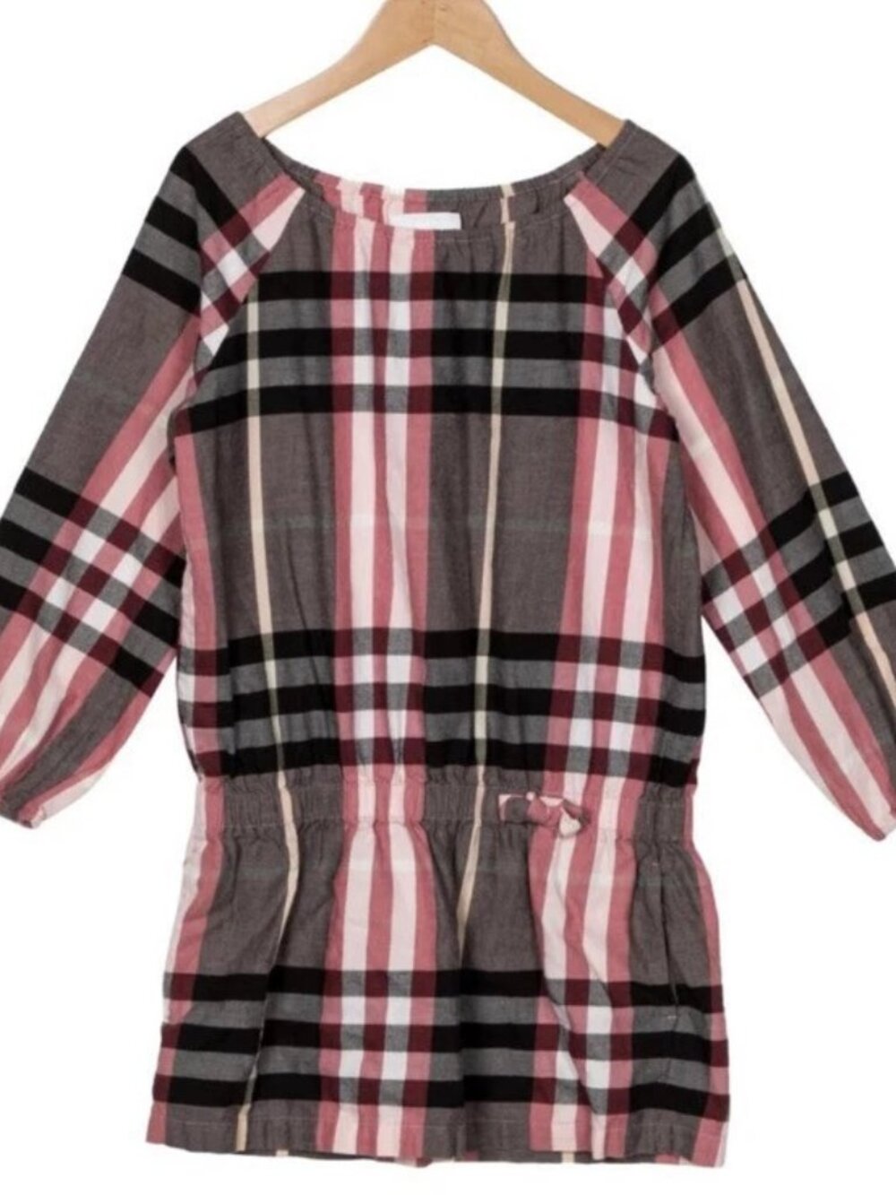 BURBERRY Children, Pink & Black Checkered Dress, Cotton, Long Sleeve, Girls 4T